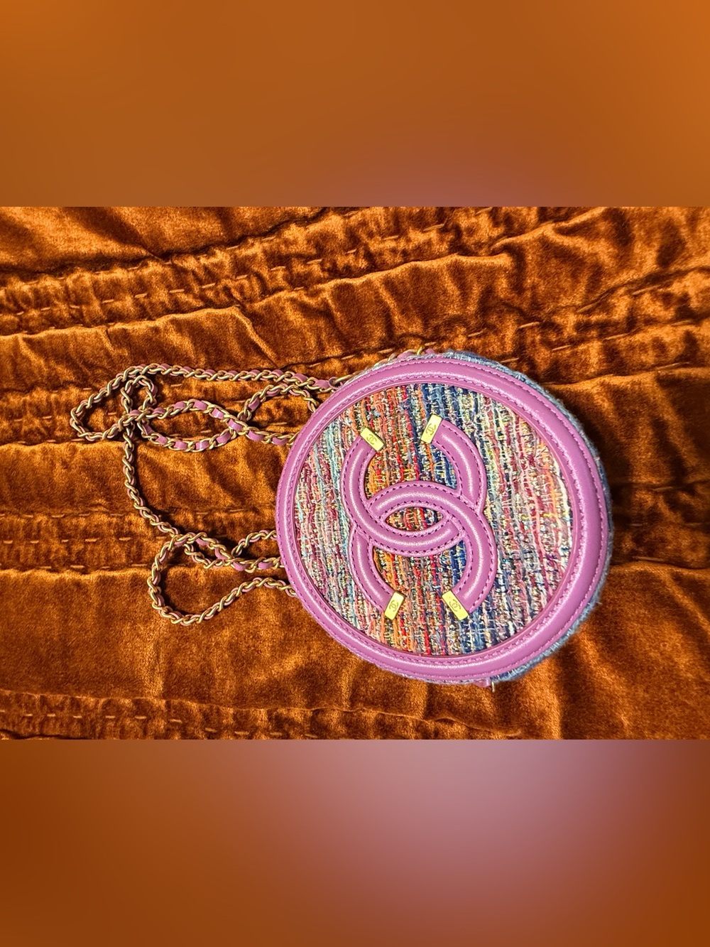 CHANEL - Purple Tweed Filigree Round Clutch Crossbody Bag - Picture 13 of 16